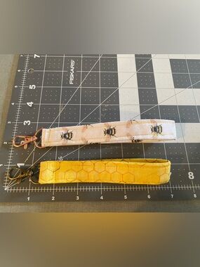 Set of 2 Bee themed wristlet key chains handmade